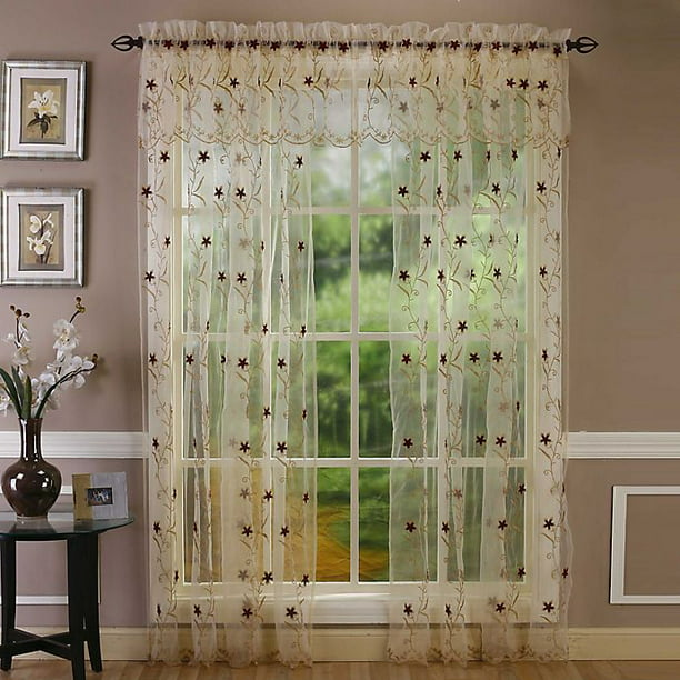 Assorted Colors Set of 2 Panels Aster Floral Burnout Semi Sheer Grommet Top Window Curtains for Living Room & Bedroom Kensie Duck River Textiles ASTER 5089 54 X 84 Inch - White 